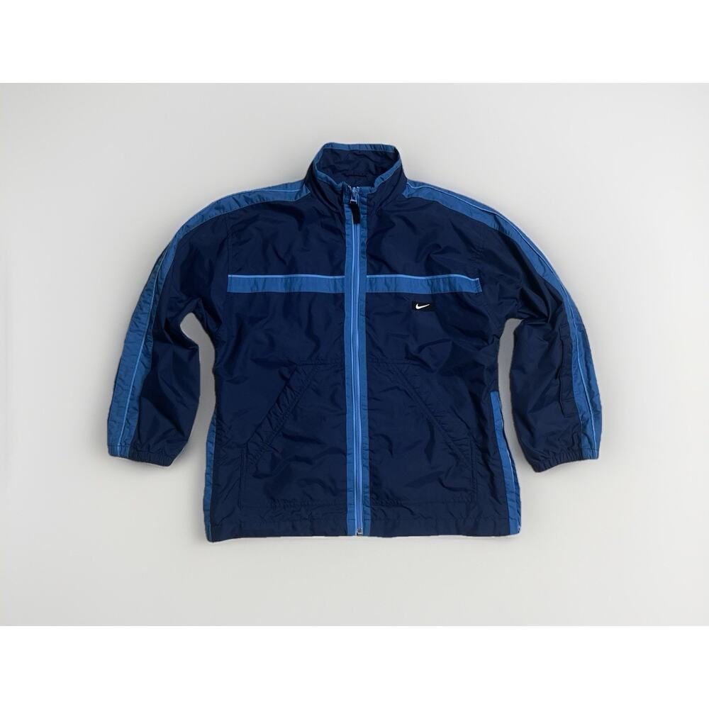 Vintage Nike Sportswear Jacket Youth Boys M Blue Swoosh Full Zip 90s Windbreaker